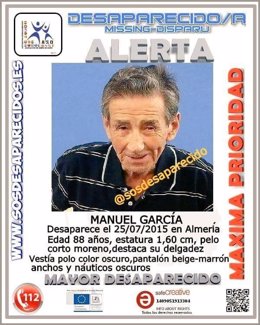 Manuel García, de 88 años, desaparecido en Almería