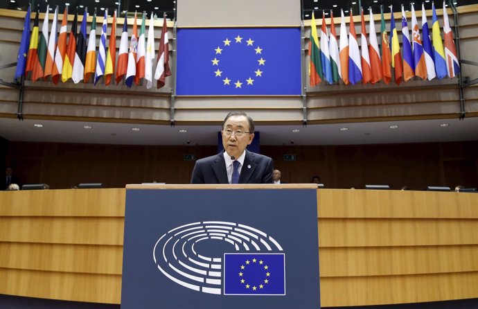 Ban Ki Moon ante el Parlamento Europeo en Bruselas.