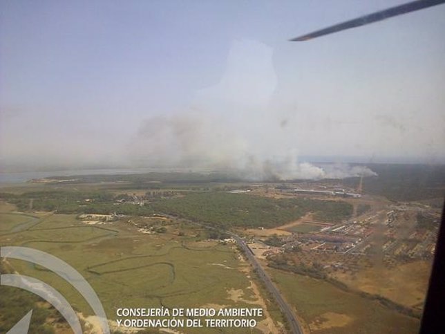 Imagen del incendio forestal declarado en Gibraleón