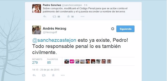 Mensajes de Pedro Sánchez y Andrés Herzog