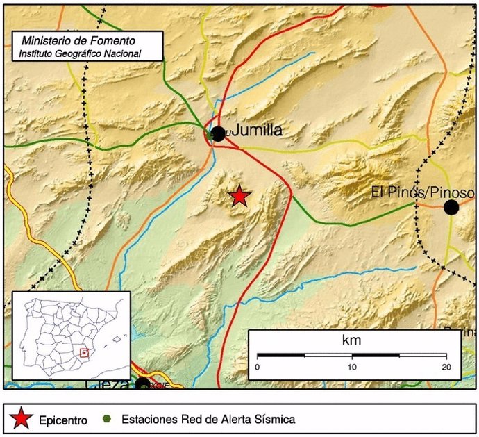 Localización del terremoto, al sureste de Jumilla