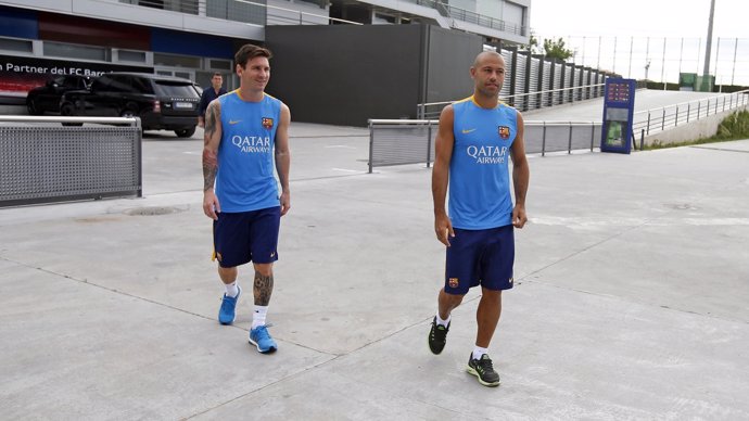 Messi y Mascherano a su llegada