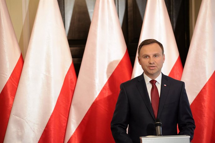 President-elect Andrzej Duda speaks during a press conference in Warsaw