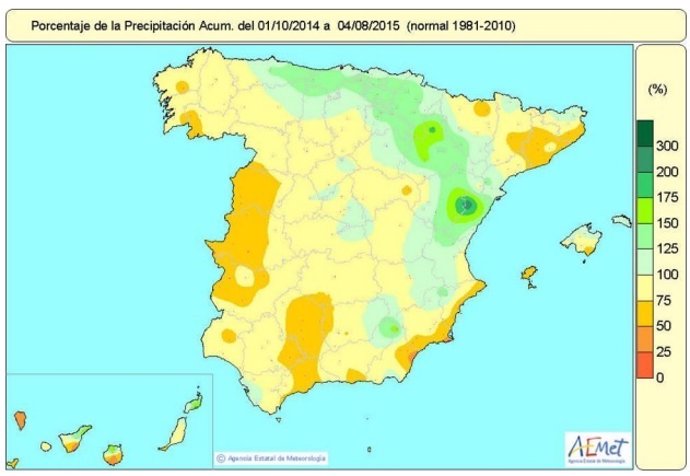 Precipitaciones acumuladas en España desde el 1 de octubre de 2014