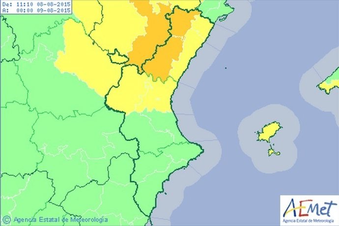 Niveles de alerta en la Comunitat según la predicción de Aemet