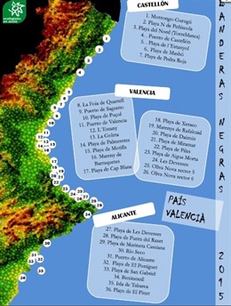 Mapa con las banderas negras de Ecologistas en Acción