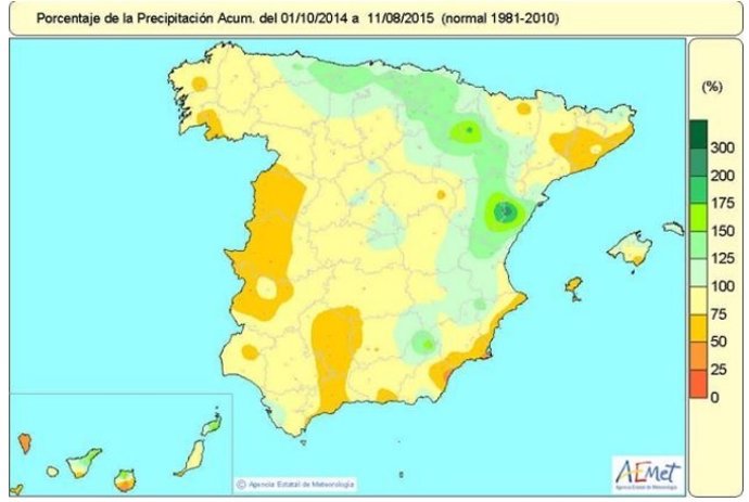Distribución de las precipitaciones acumuladas en Espñaa