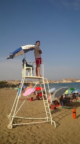 Un vigilante en una playa 