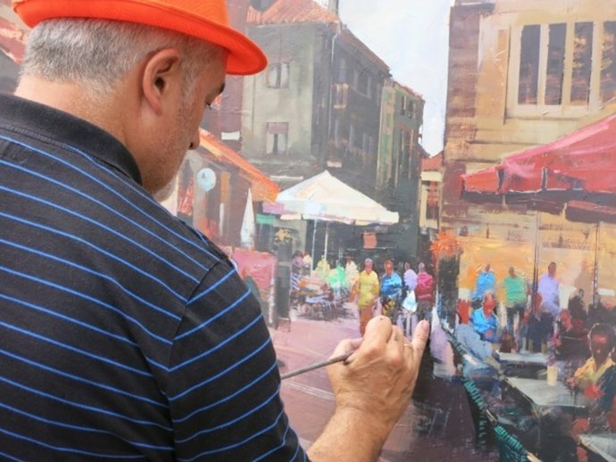 Concurso de Pintura Rápida de Torrelavega con un retrato de la Plaza Roja
