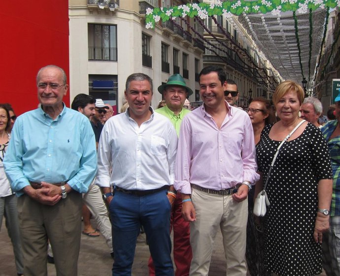 De la Torre, Bendodo, Juanma Moreno y Celia Villalobos en la Feria de Málaga