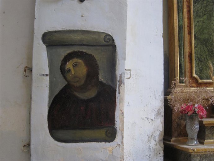 Pintura mural del Ecce Homo, en el Santuario de la Misericordia
