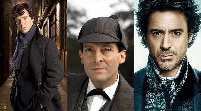 Benedict Cumberbatch, Jeremy Brett y Robert Downey Jr como Sherlock Holmes