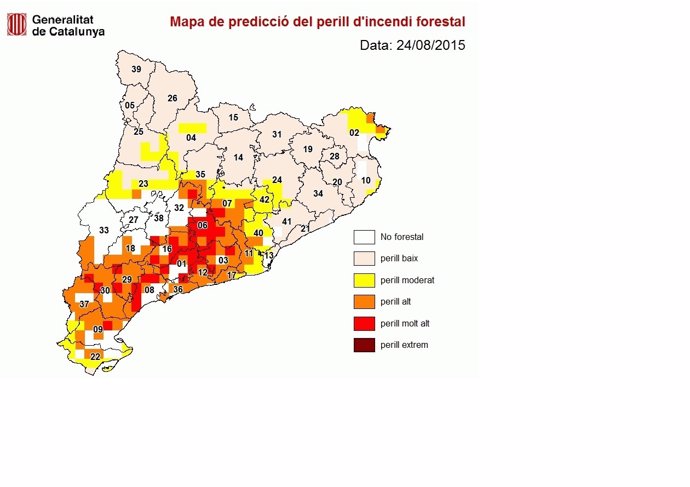 Mapa de riesgo de incendio forestal en Catalunya