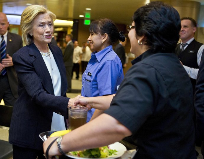 Hillary Clinton arrives at the NALEO conference in Las Vegas, Nevada.