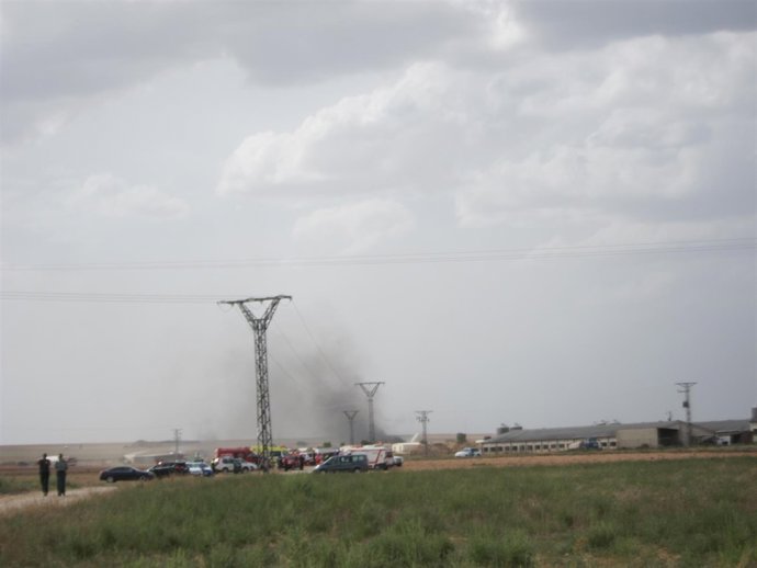 Imagen del lugar de la explosión en Garrapinillos.