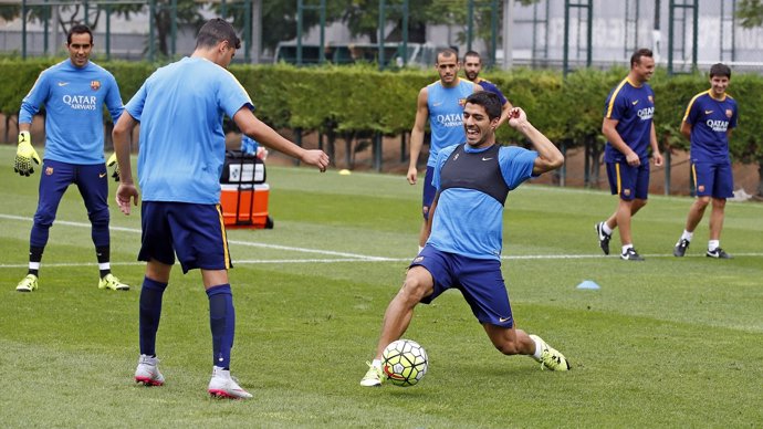 Luis Suárez en el entrenamiento del Barcelona