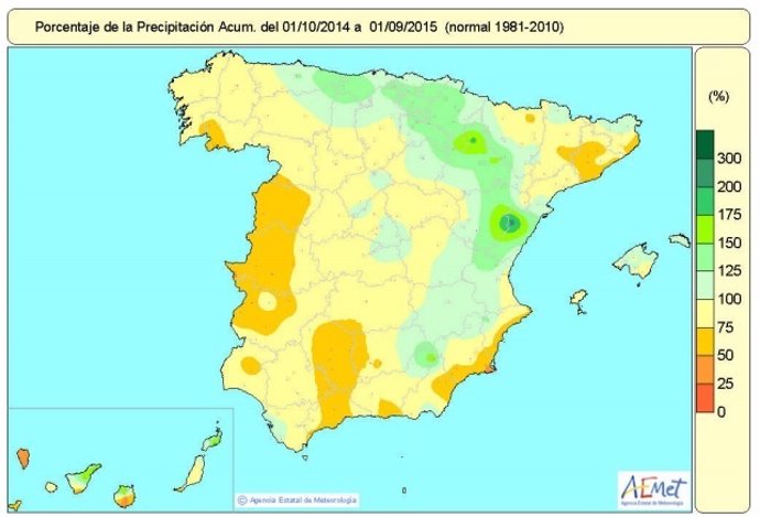 Mapa de distribución de las temperaturas en España hasta el 1 de septiembre 2015