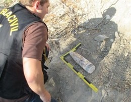 Imagen del proyectil localizado en Porcuna