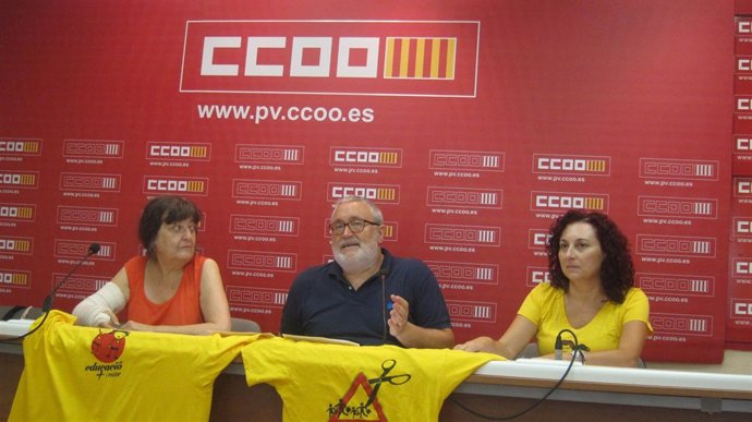 Los representantes de CCOOPV, durante la rueda de prensa sobre educación