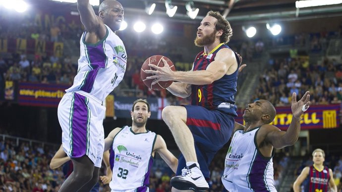 FC Brcelona vs Unicaja Malaga, Marcelinho Huertas,Caleb Green,Jayson Granger