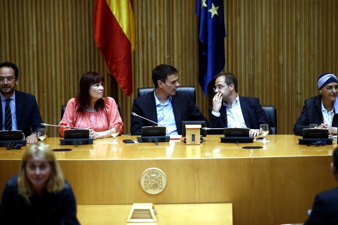 Micaela Navarro, Pedro Sánchez y César Luena