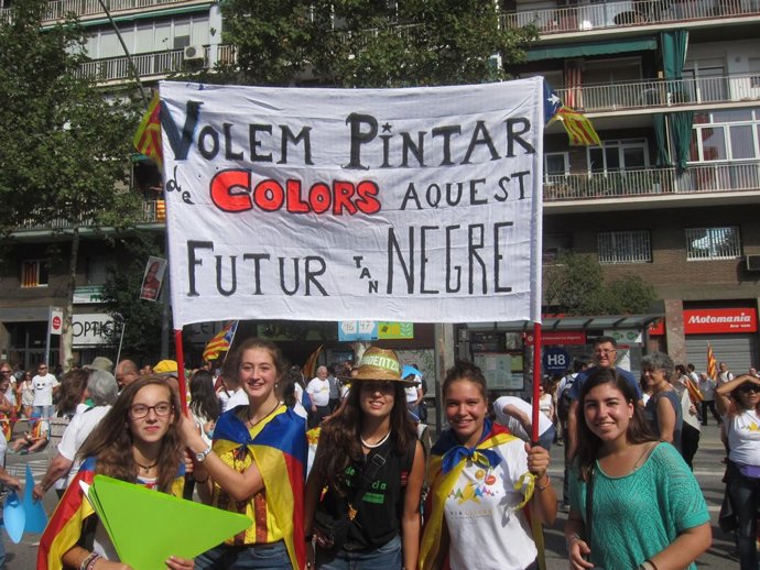 Pancartas reinvidicativas en la Via Lliure de la Diada 2015