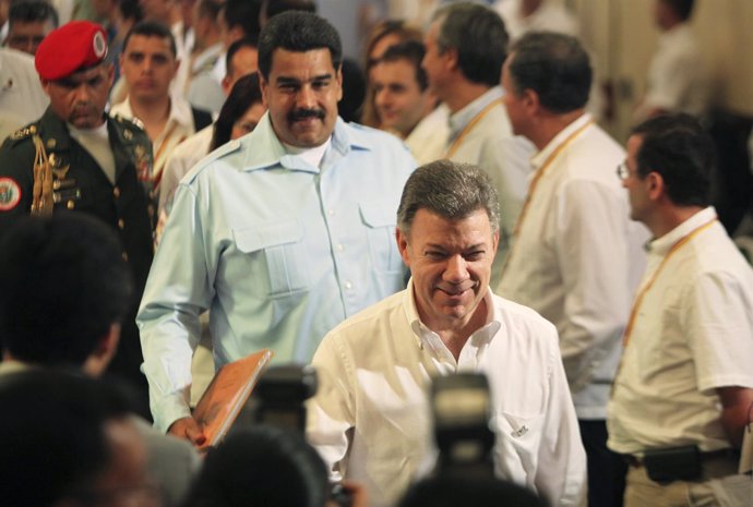 Colombia's President Juan Manuel Santos arrives for a bilateral meeting with his