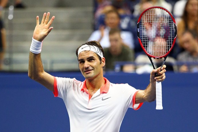 Roger Federer celebra su victoria ante Gasquet en Nueva York