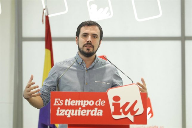 Alberto Garzón en una rueda de prensa en Madrid