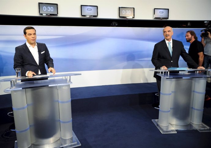 Alexis Tsipras y Vangelis Meimarakis en el último debate electoral