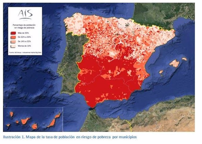 MAPA DE LA TASA DE POBLACIÓN EN RIESGO DE POBREZA POR MUNICIPIOS