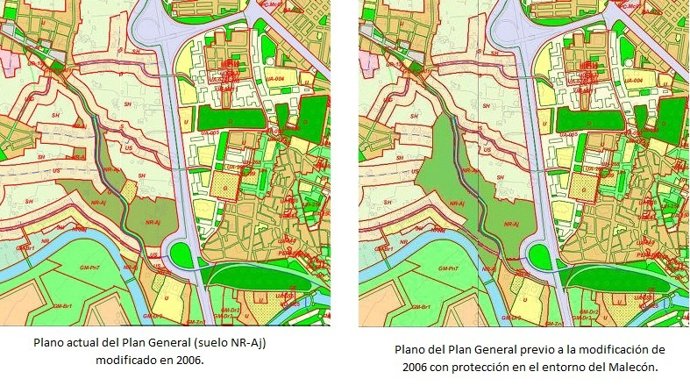 Comparativa del PLan General en el entorno del Malecón
