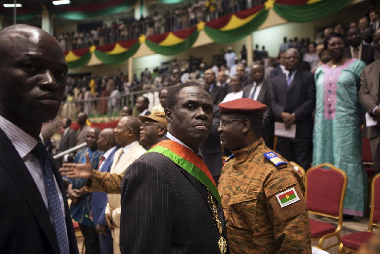 Burkina Faso's President Michel Kafondo is seen after being sworn into his post 