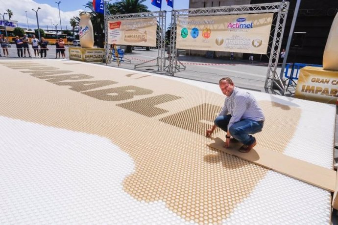 Récord Guinness al crear el mayor mosaico de botellas de plástico del mundo
