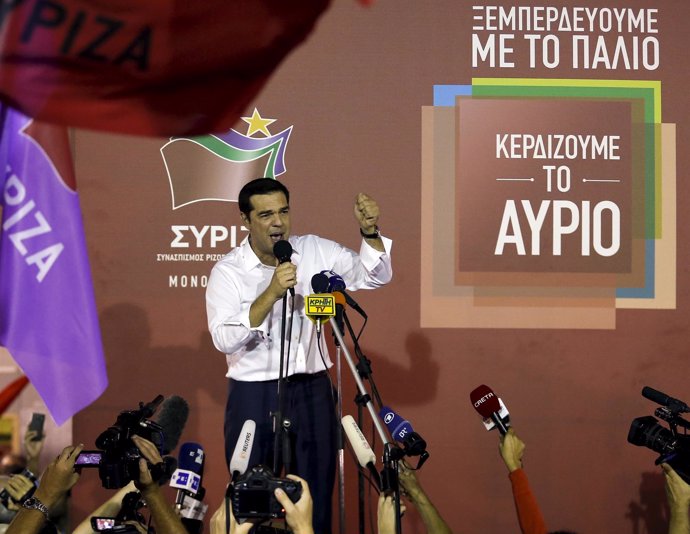 Alexis Tsipras tras ganar las elecciones de Grecia del 20 de septiembre