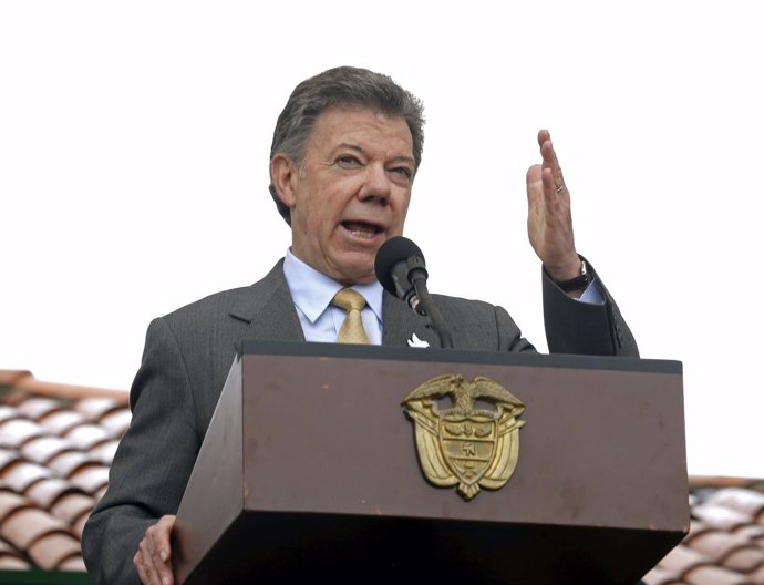 Santos speaks during the commemoration of the 196th anniversary of the Colombian