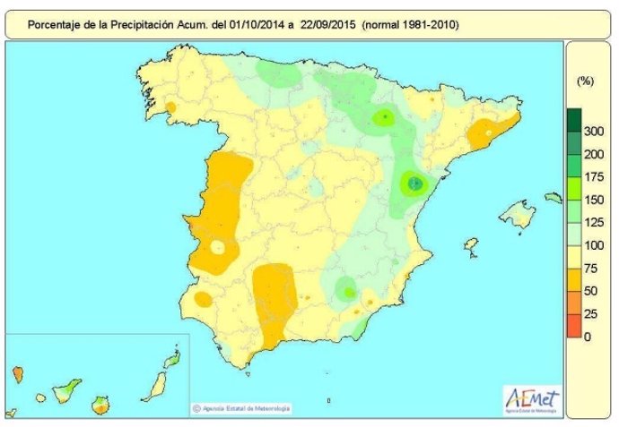 Precipitaciones acumuladas desde el 1 de octubre de 2014 en España
