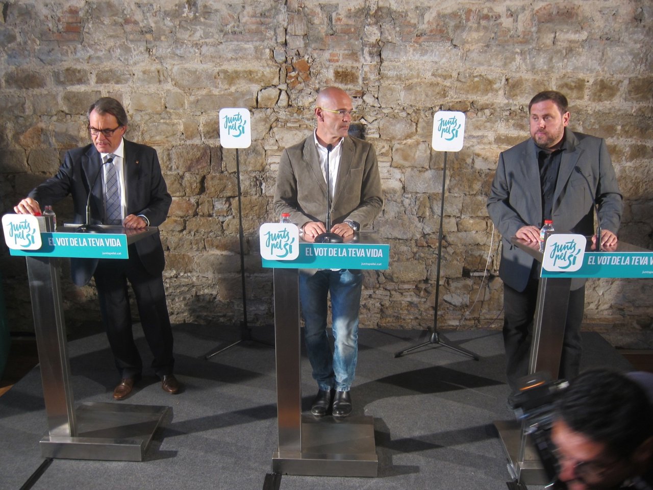 El pte.A.Mas, R.Romeva y O.Junqueras, Junts pel sí