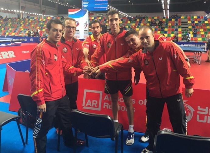 El equipo español de tenis de mesa en el Campeonato de Europa