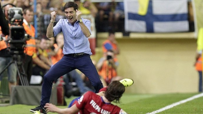 Marcelino García Toral celebra un gol del Villarreal
