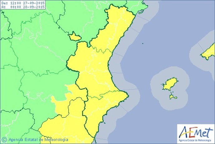Alerta amarilla por lluvias y tormentas en la Comunitat
