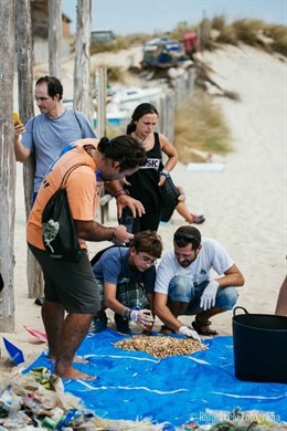 Recogida de residuos de una playa de Doñana. 