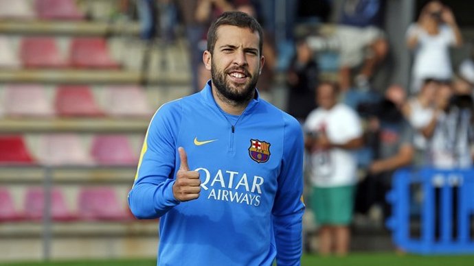 Jordi Alba en un entrenamiento con el FC Barcelona