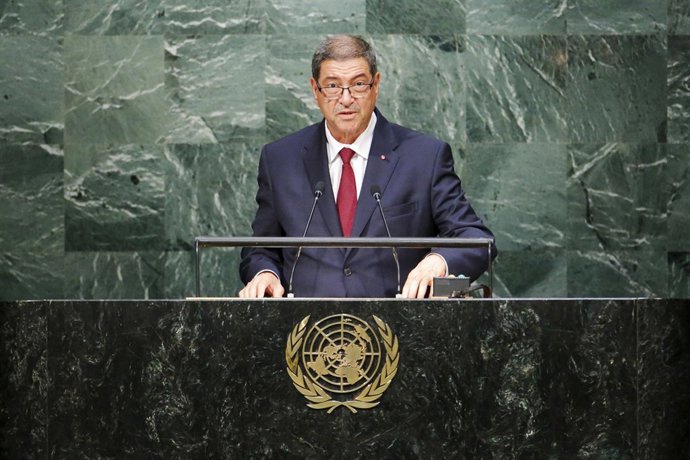 El primer ministro de Túnez Habib Essid ante la Asamblea General de la ONU