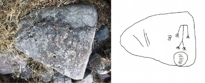 Imagen de la estela de guerrero y del esquema de la misma