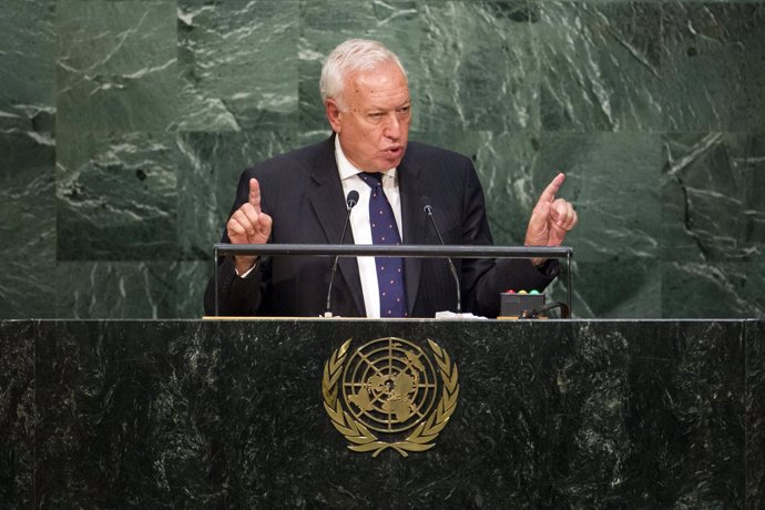 Spain's Foreign Minister Garcia-Margallo addresses attendees during the 70th ses
