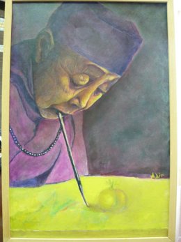 Monja pintora con la boca