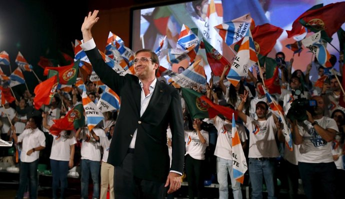 El primer ministro de Portugal, Pedro Passos Coelho, en un acto de campaña