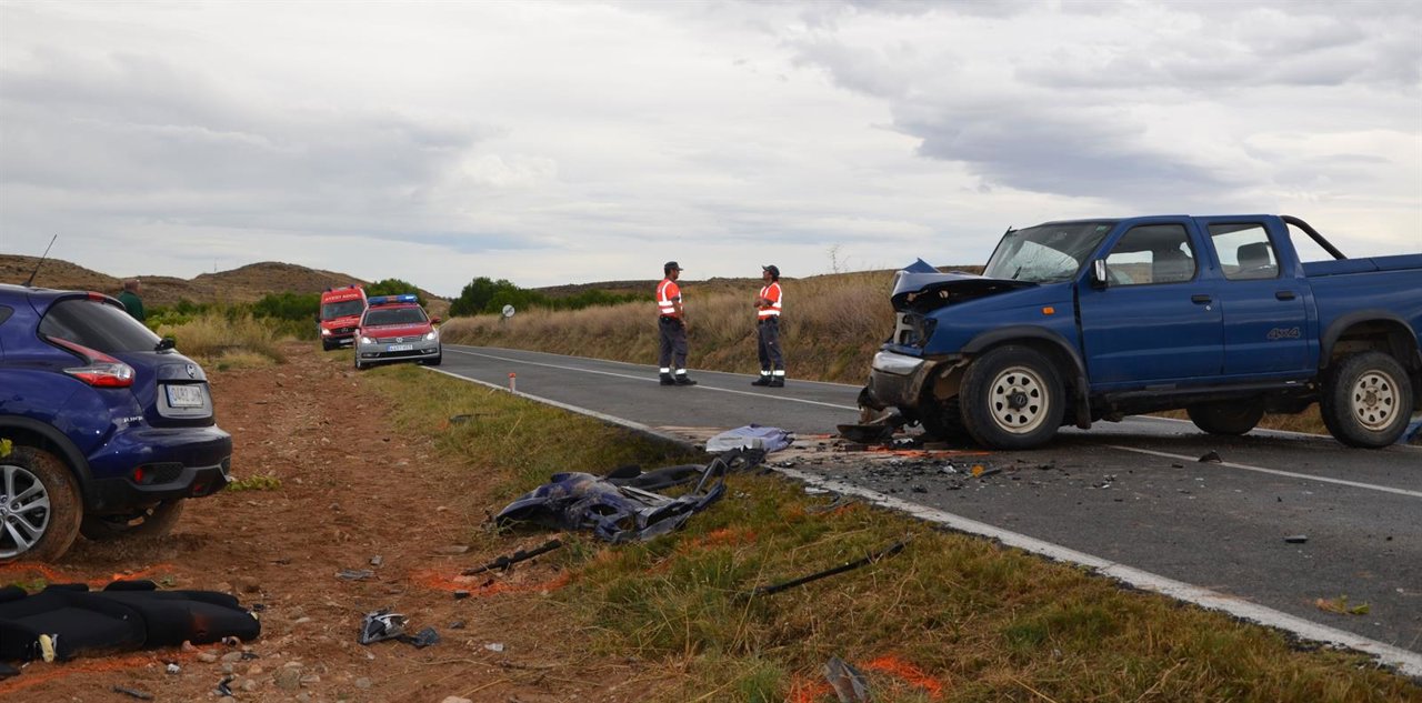 Imagen de la colisión entre dos turismos en Fitero con cuatro heridos