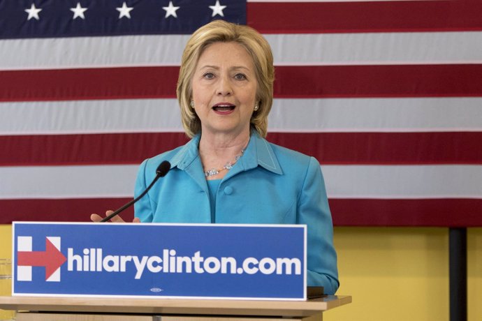 Democratic presidential hopeful Clinton talks about her environmental plan durin